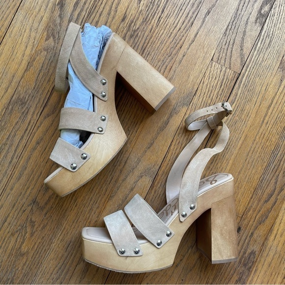 NEW Sam Edelman Rosalind Platform Chunky Wood Block Heel Sesame Suede Sz 10 NWT - Picture 1 of 3